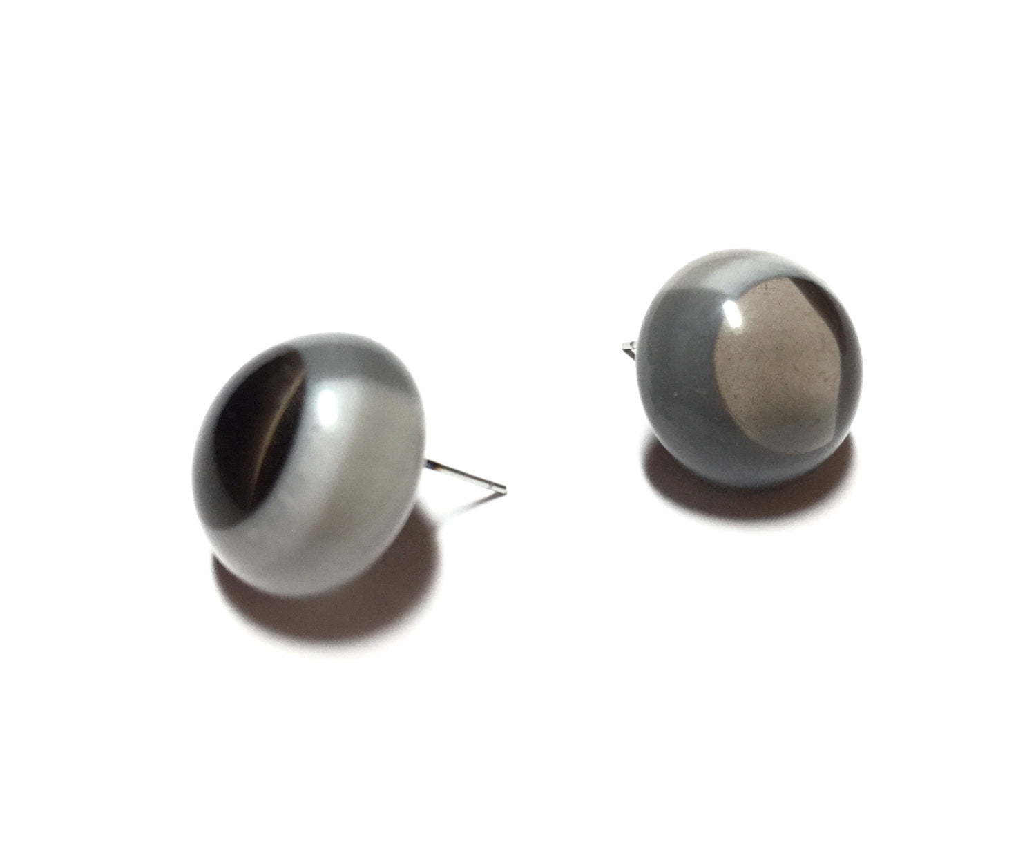 grey button earrings