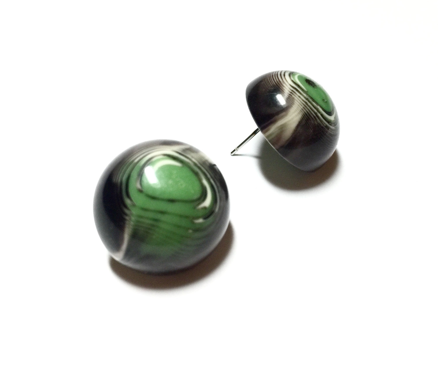 green marbled stud earrings
