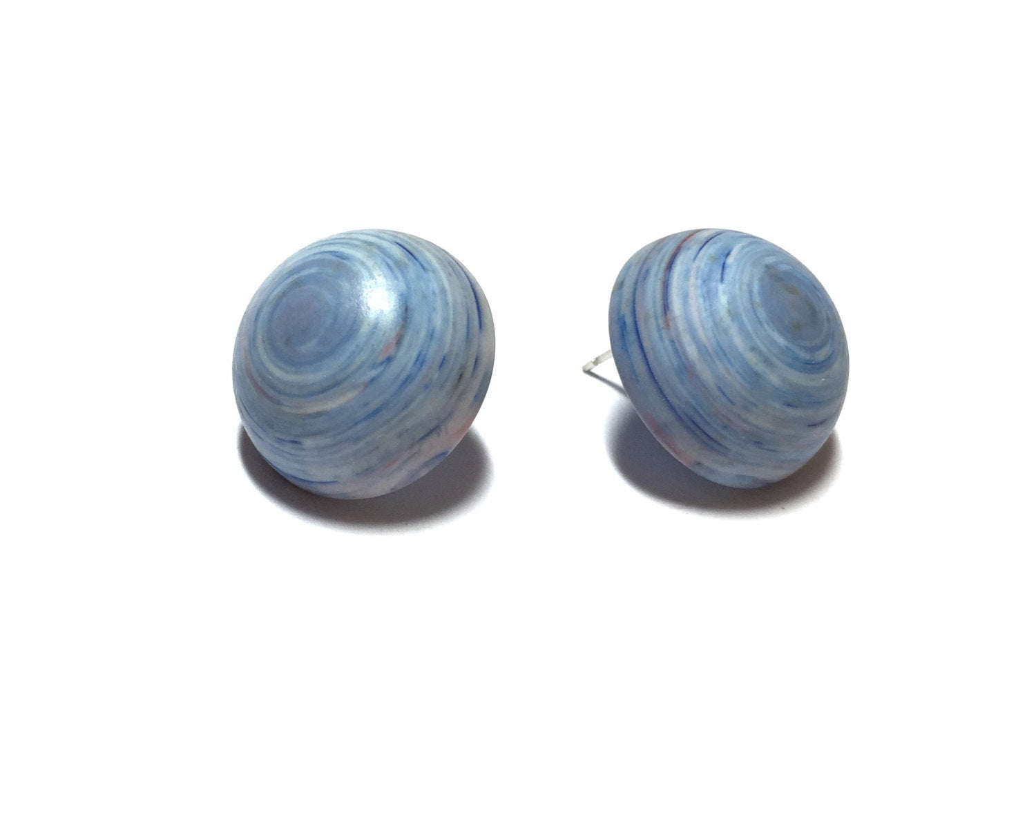 blue retro button earrings