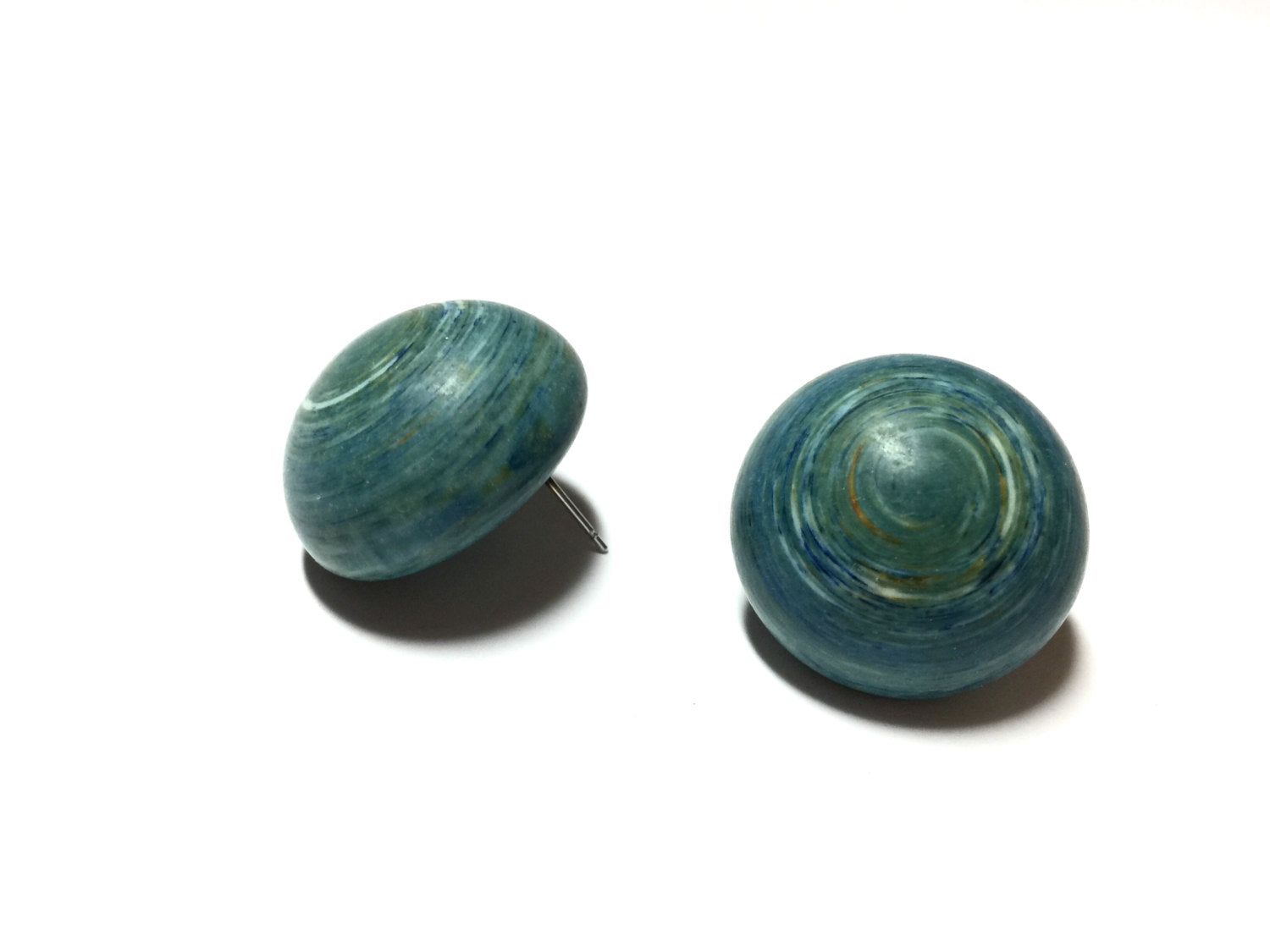 big teal button earrings