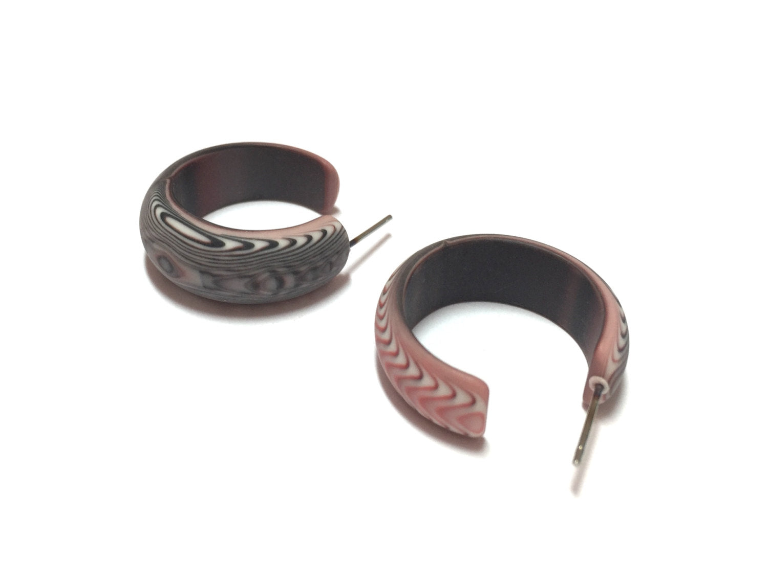 pink black hoop earrings