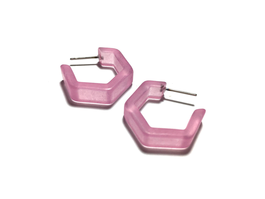 pink hex hoop earrings