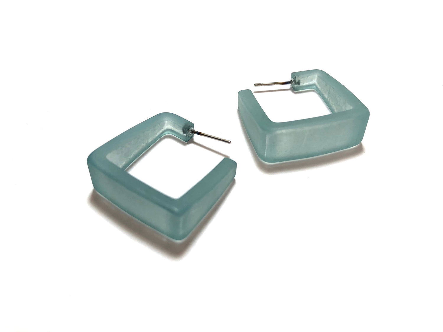 teal frosted square earrings