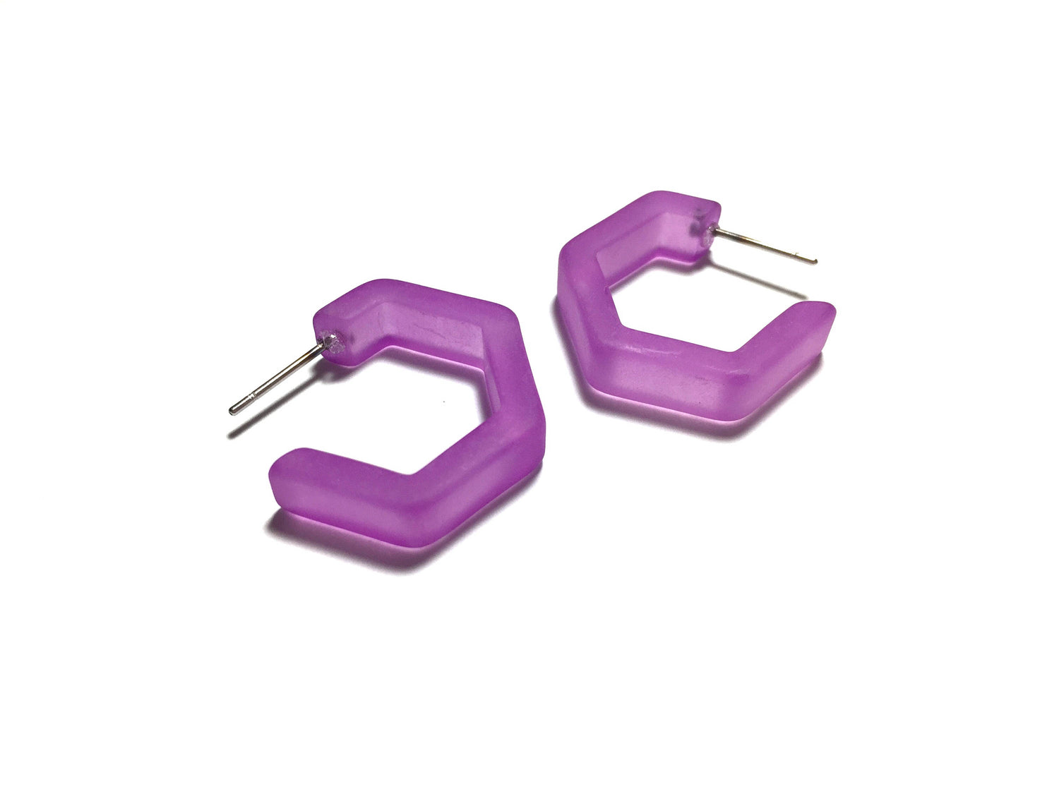 violet hex hoop earrings