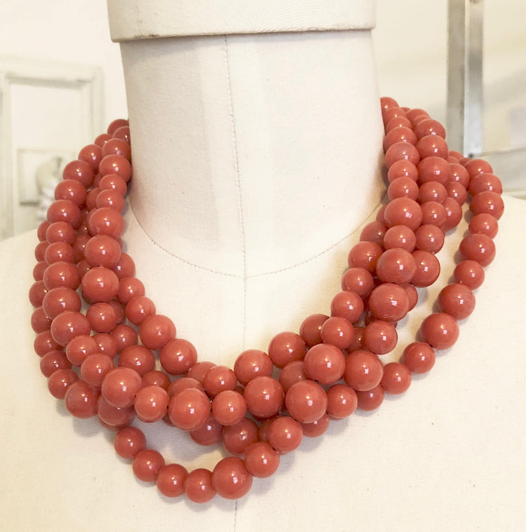 coral beaded vintage necklace