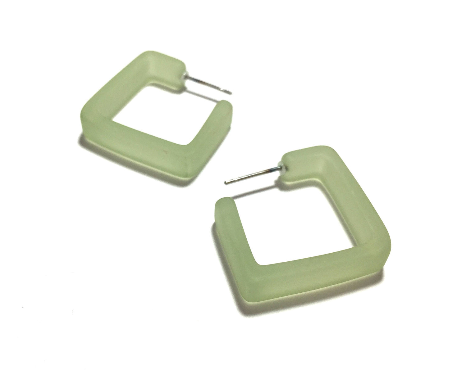 frosted green square earrings
