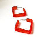 cherry red square hoop earrings