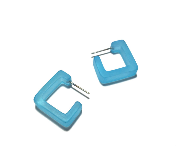 small square earrings aqua
