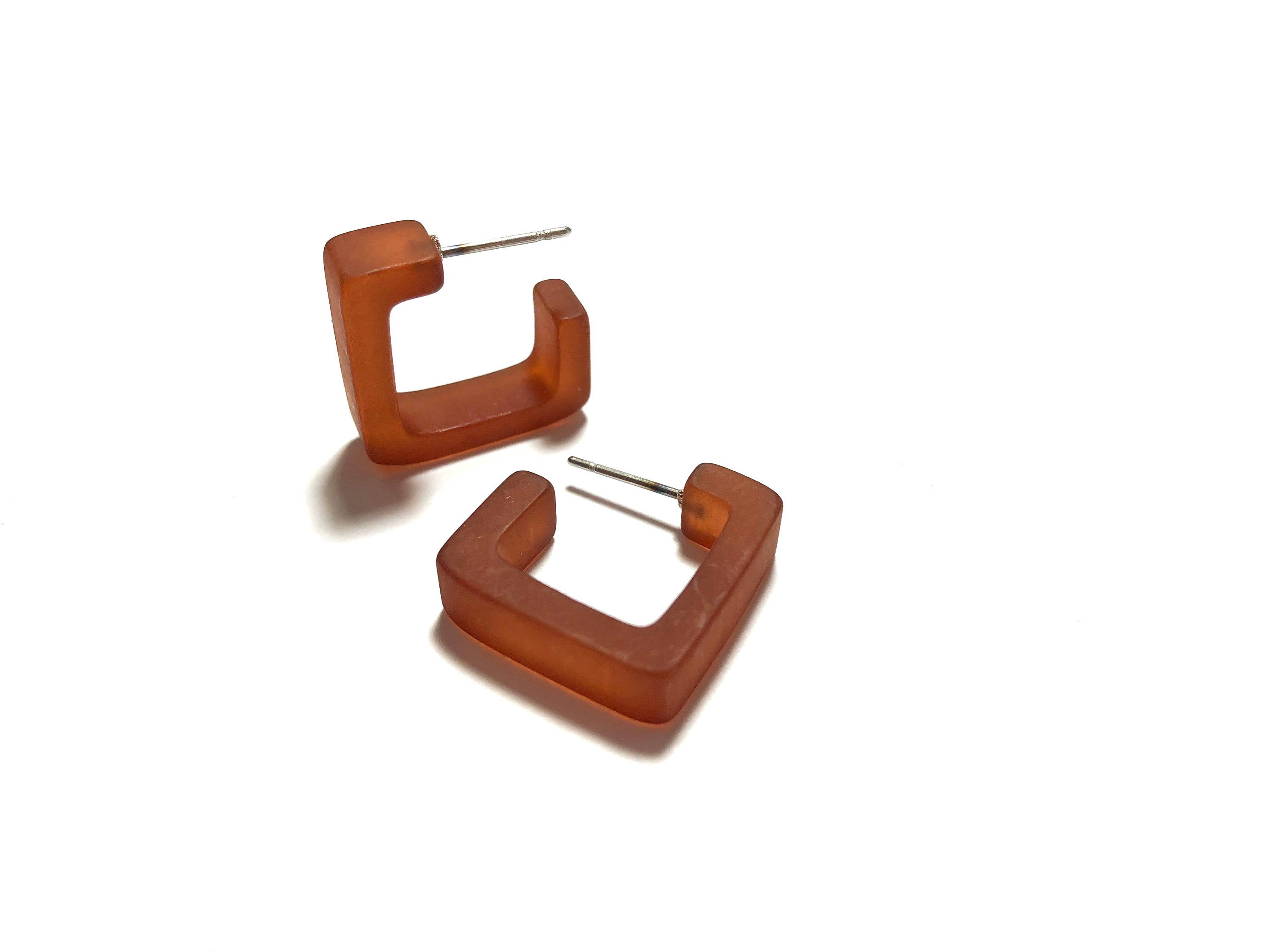 small brown square earrings
