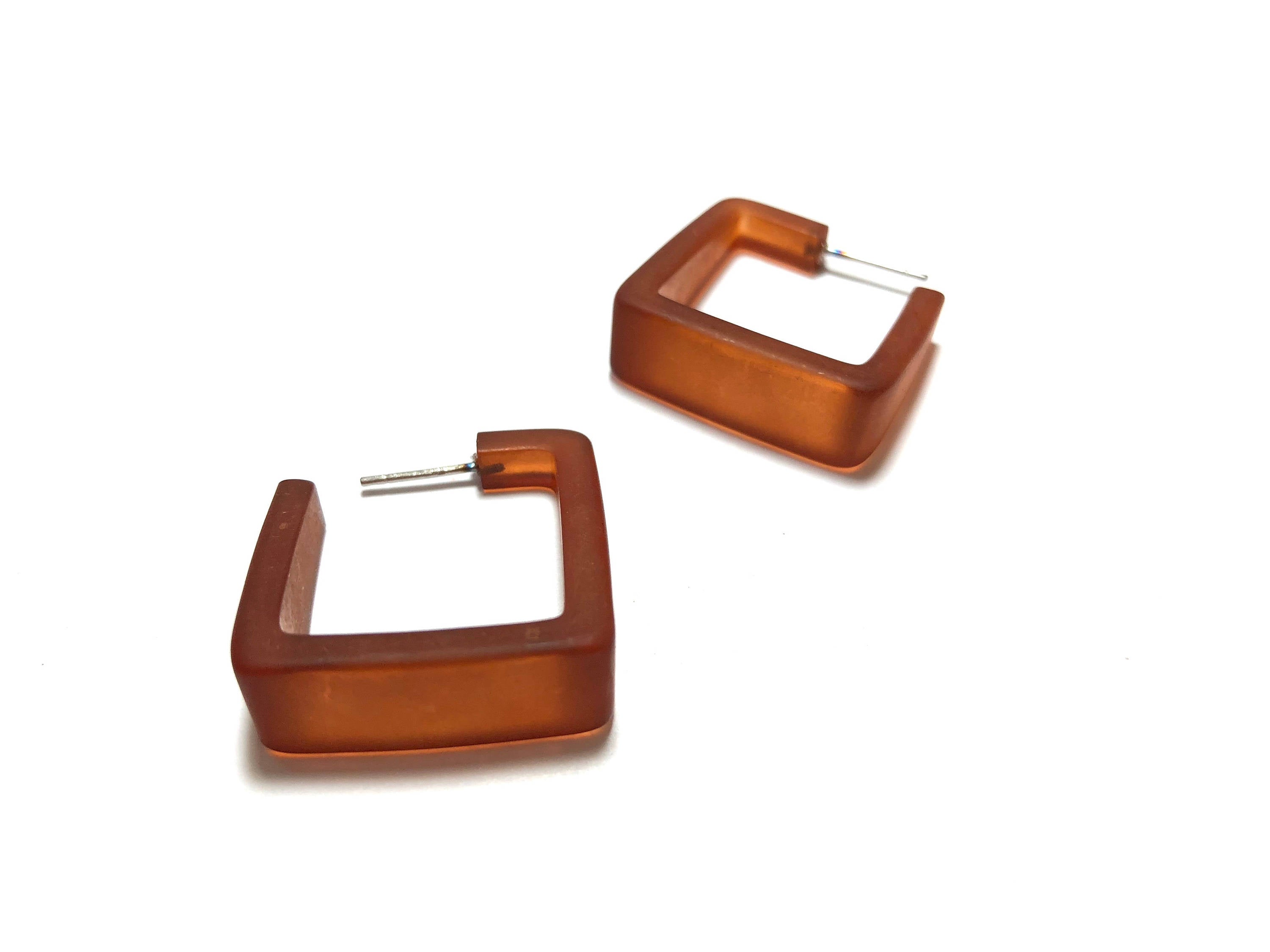 brown frosted square earrings