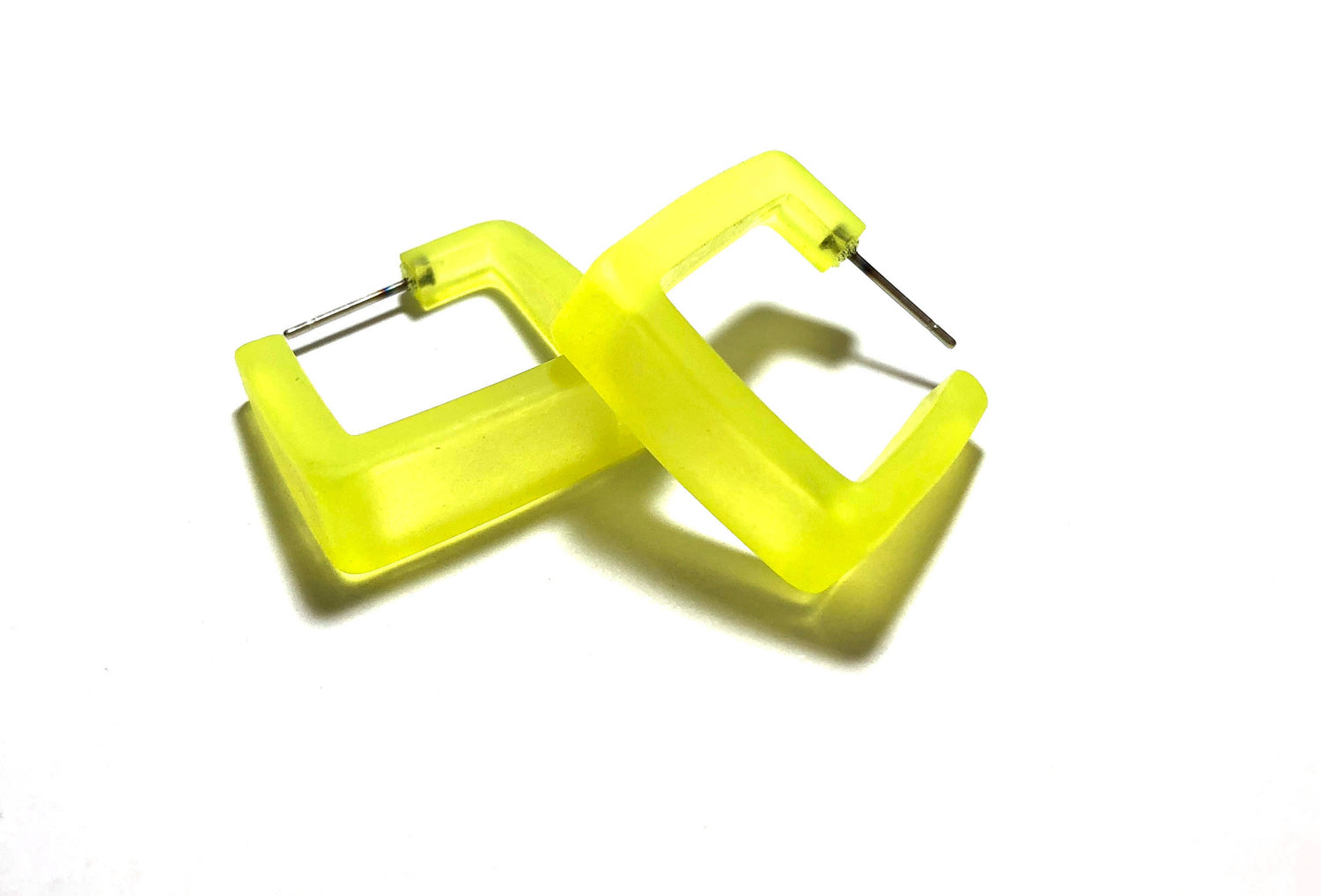 neon yellow square earrings