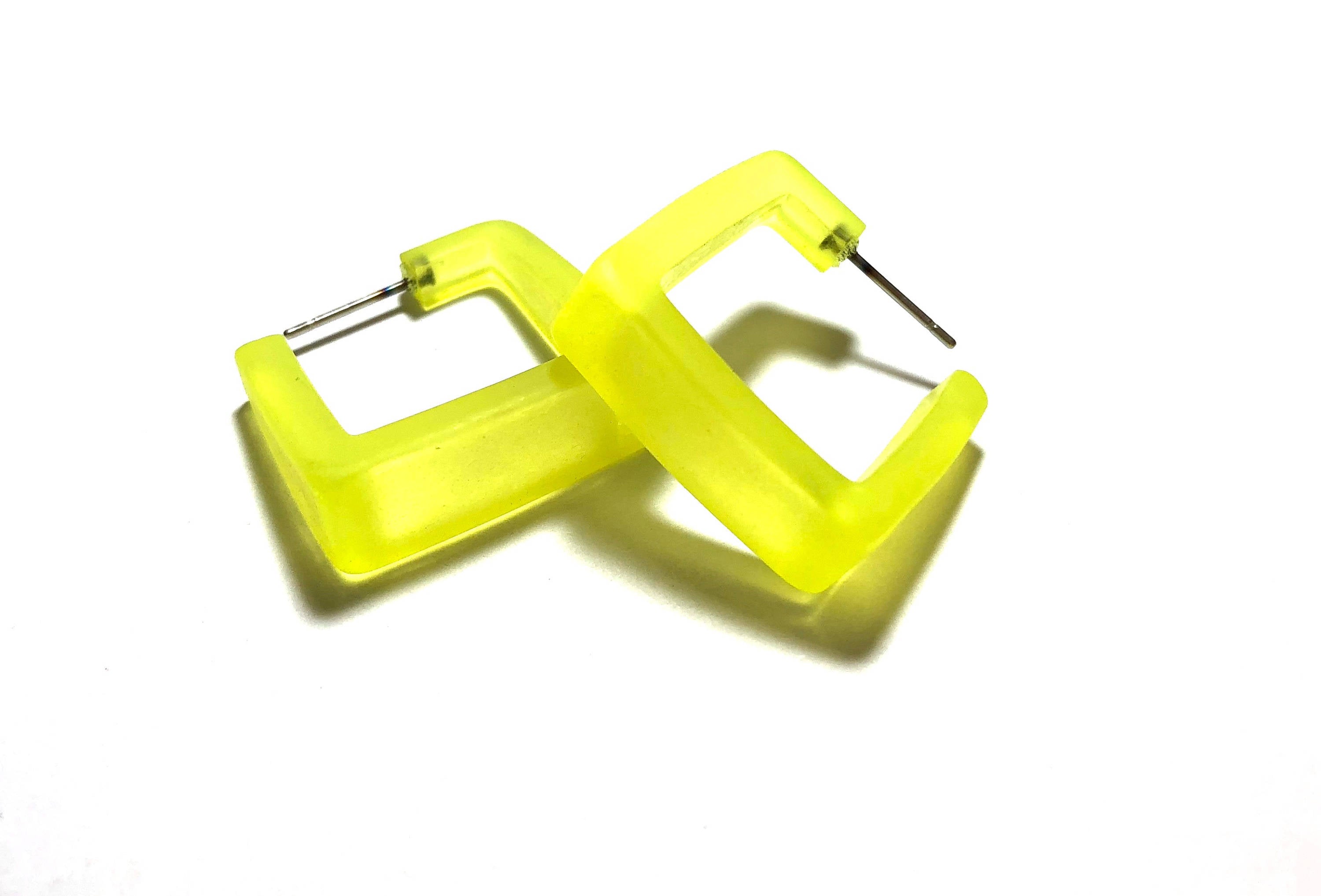 neon yellow square earrings