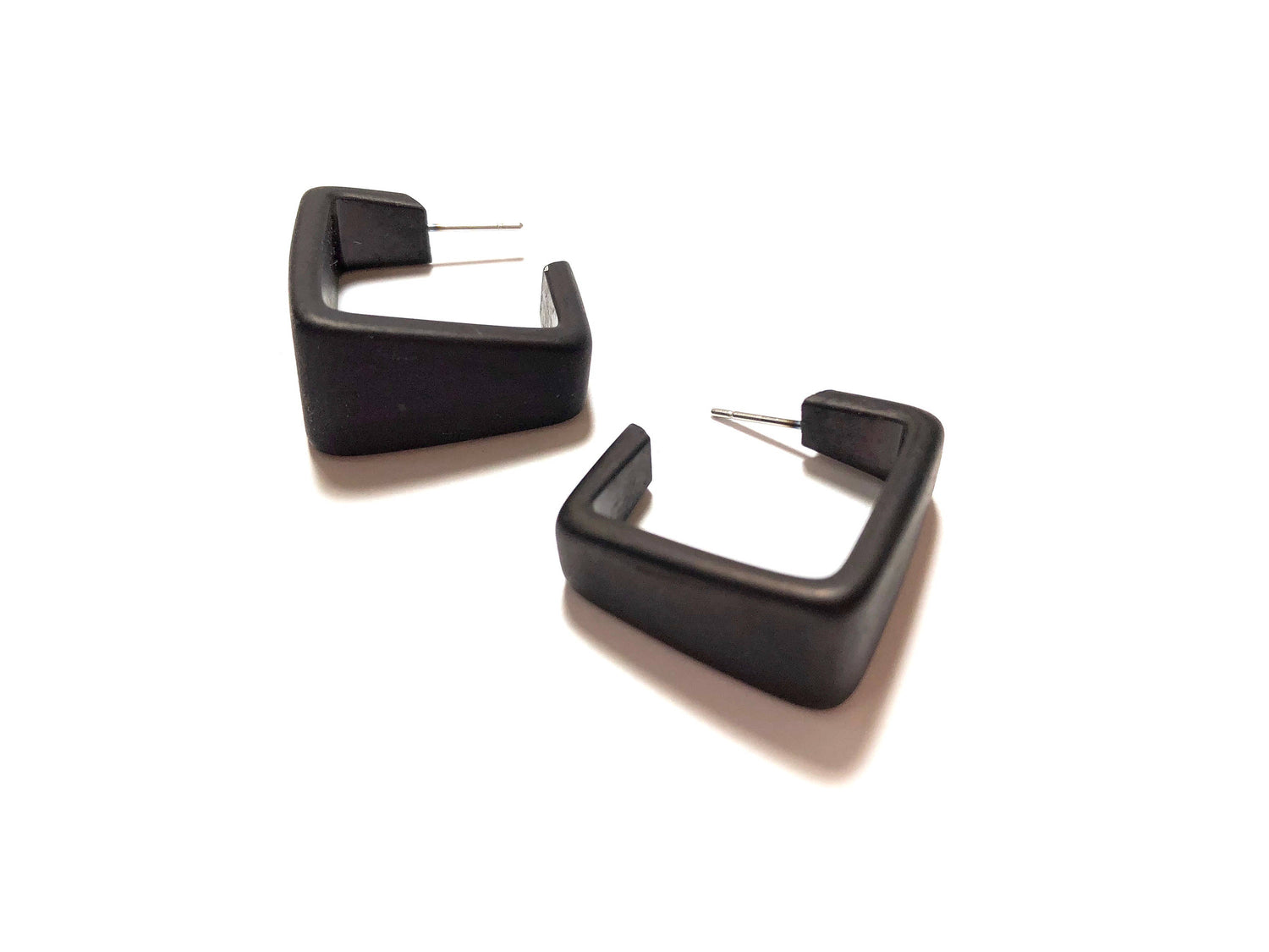 Black Wide Cubist Frosted Lucite Hoop Earrings