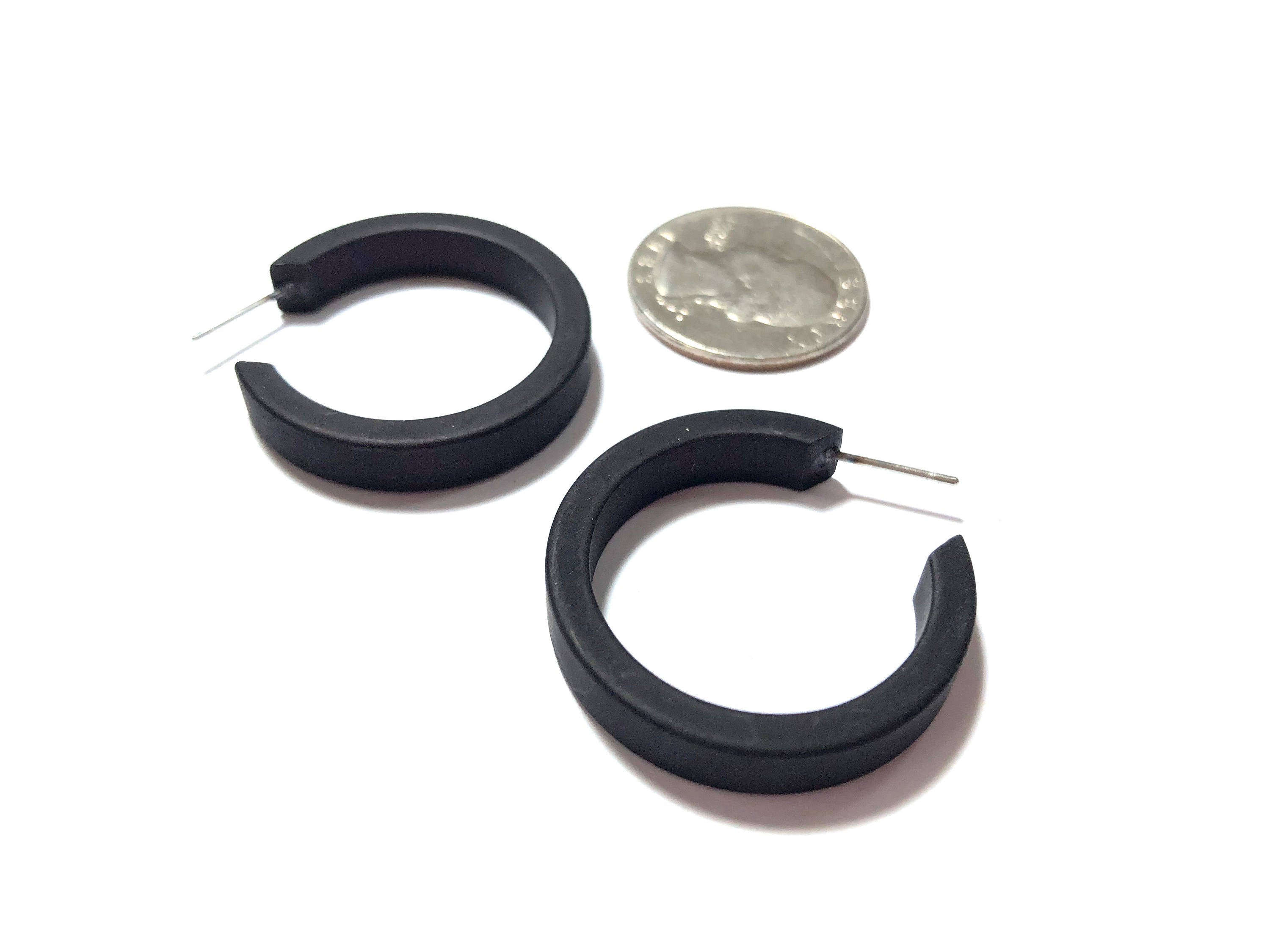 Black Frosted Small Classic Hoop Earrings