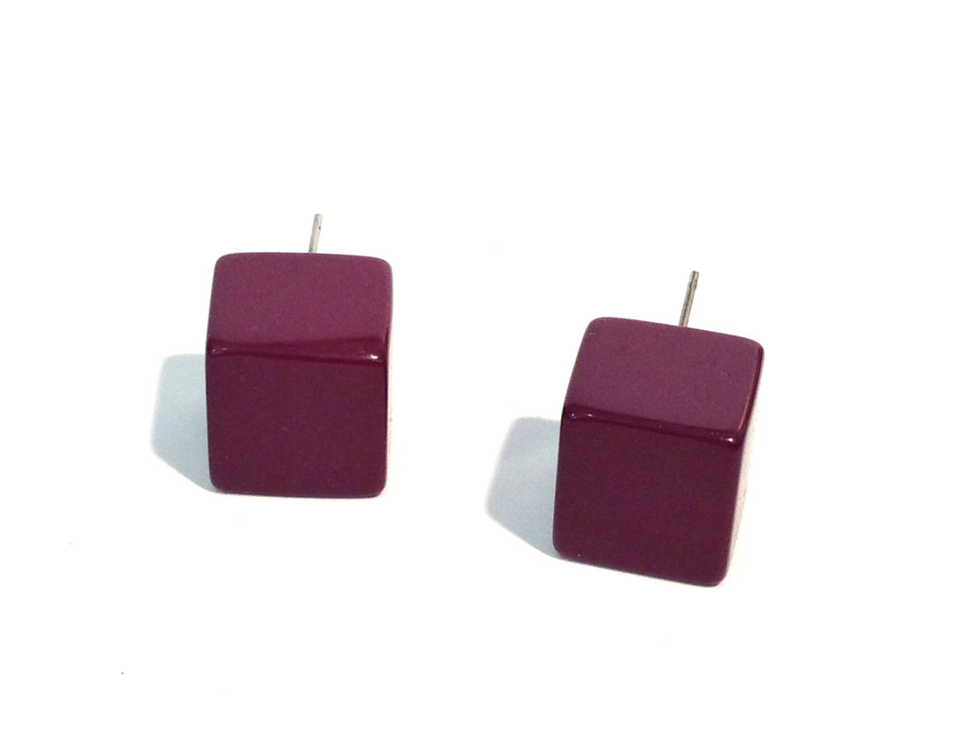 purple cube stud earrings