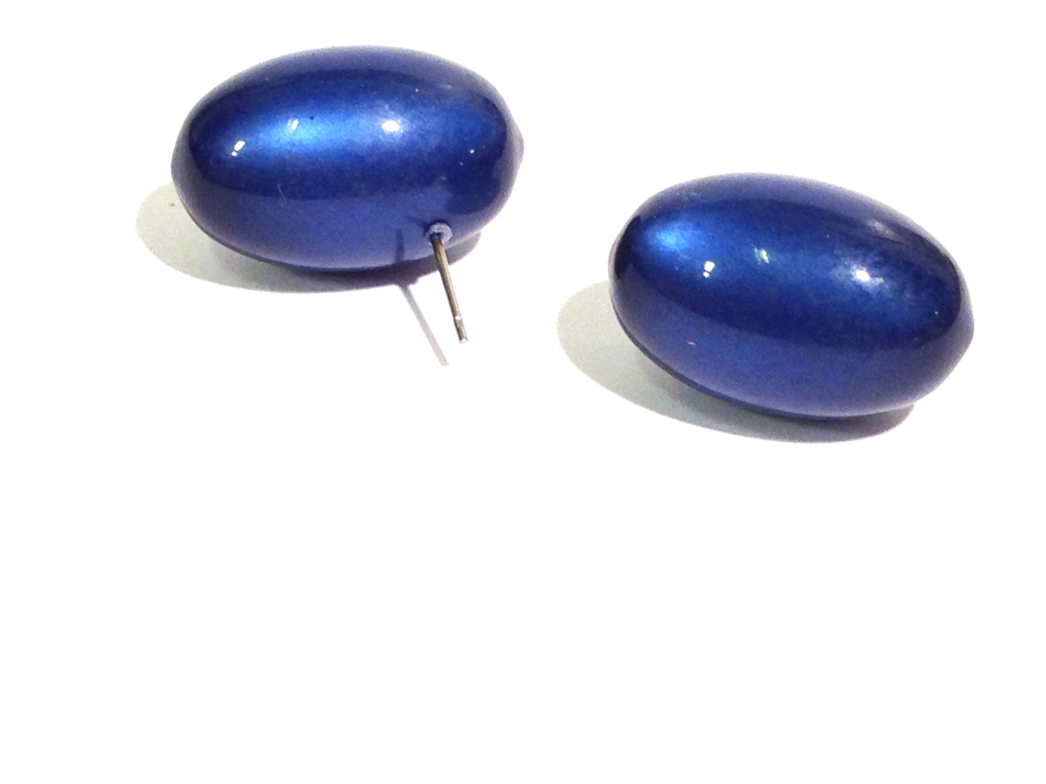 Midnight Blue Moonglow Oval Bulb Stud Earrings