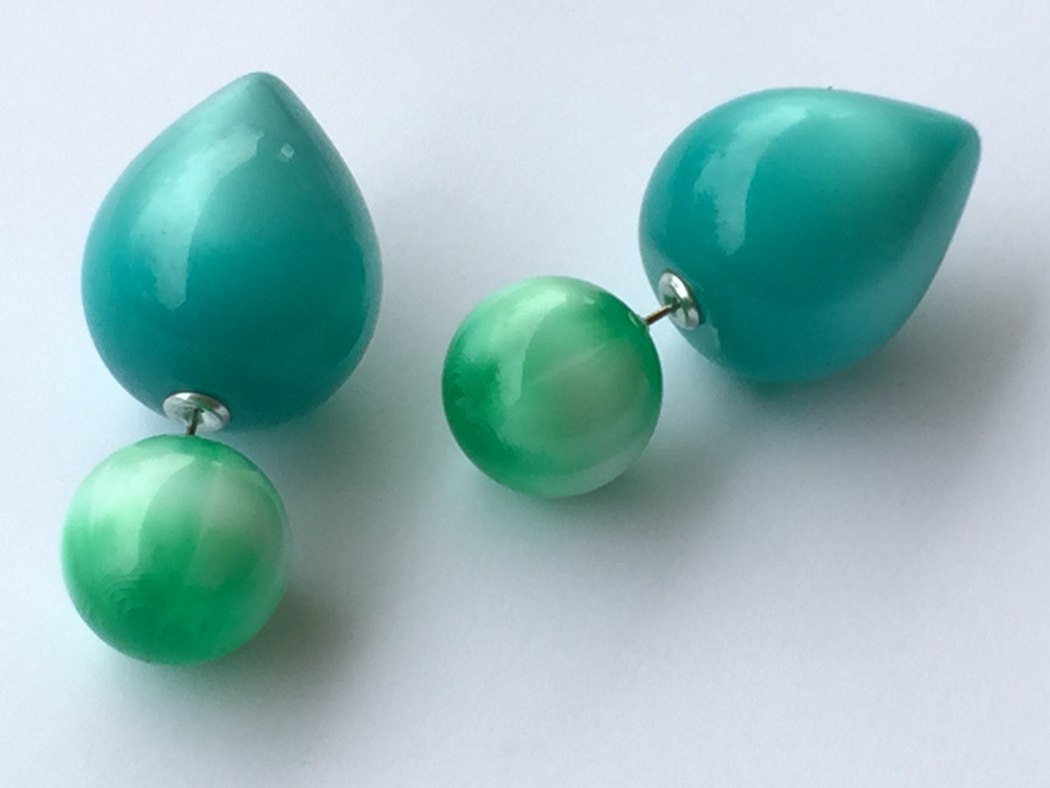2 sided green aqua earrings