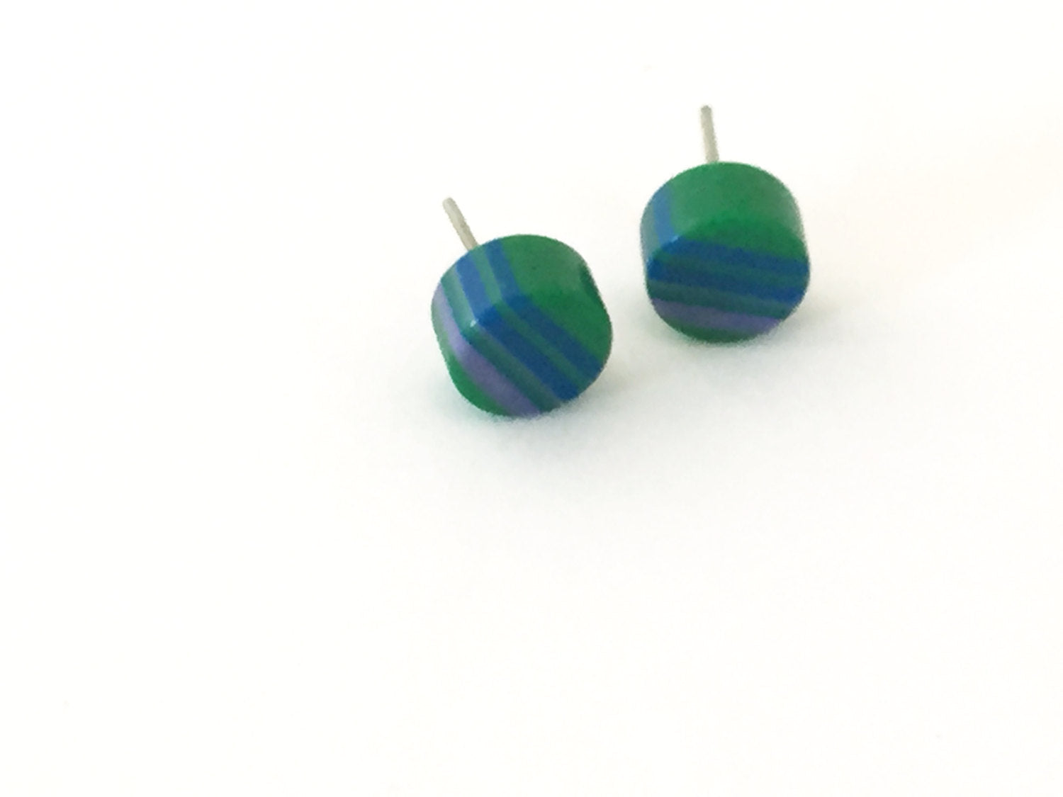 striped stud earrings green