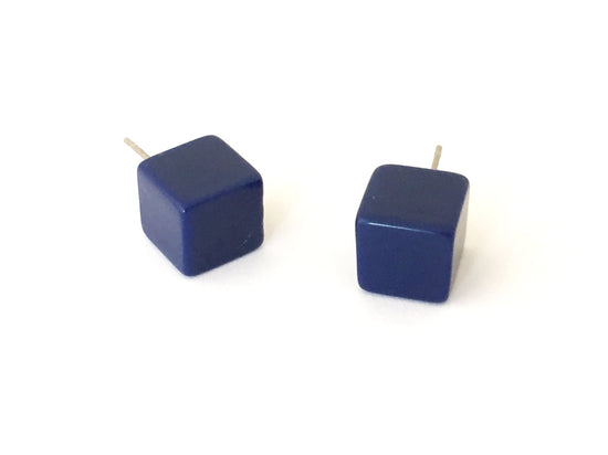 navy cube earrings