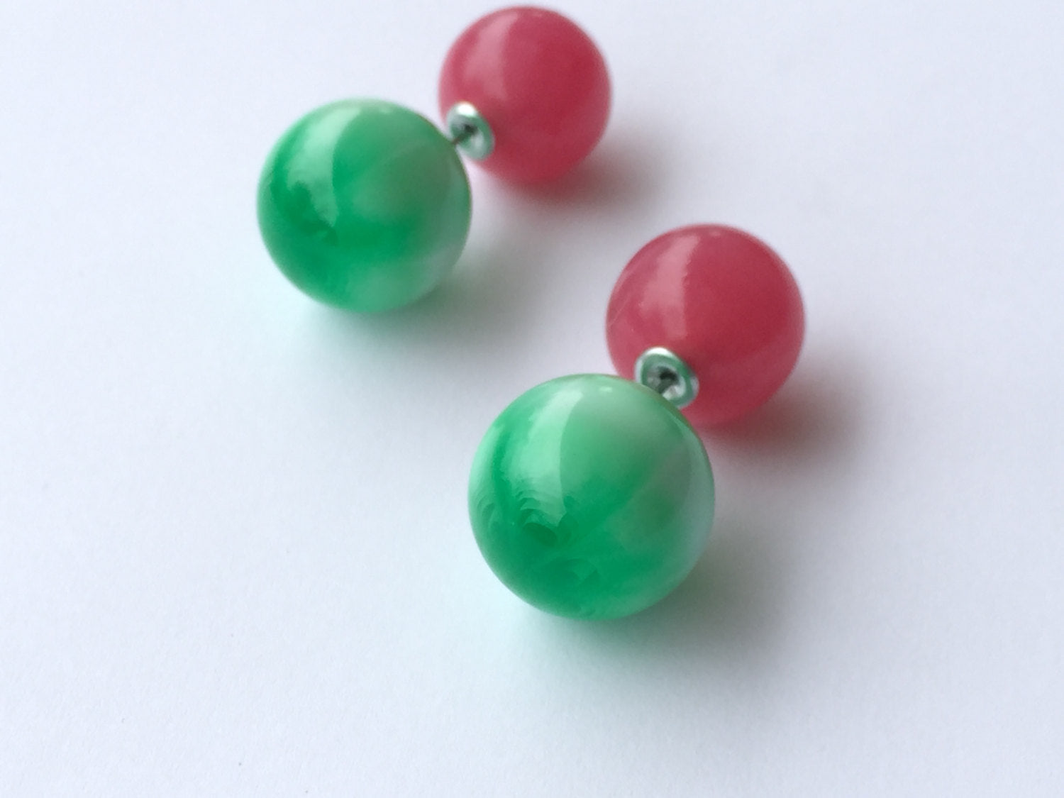 emerald green pink earrings