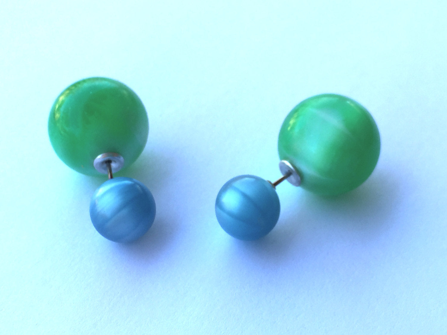 turquoise green moonglow studs