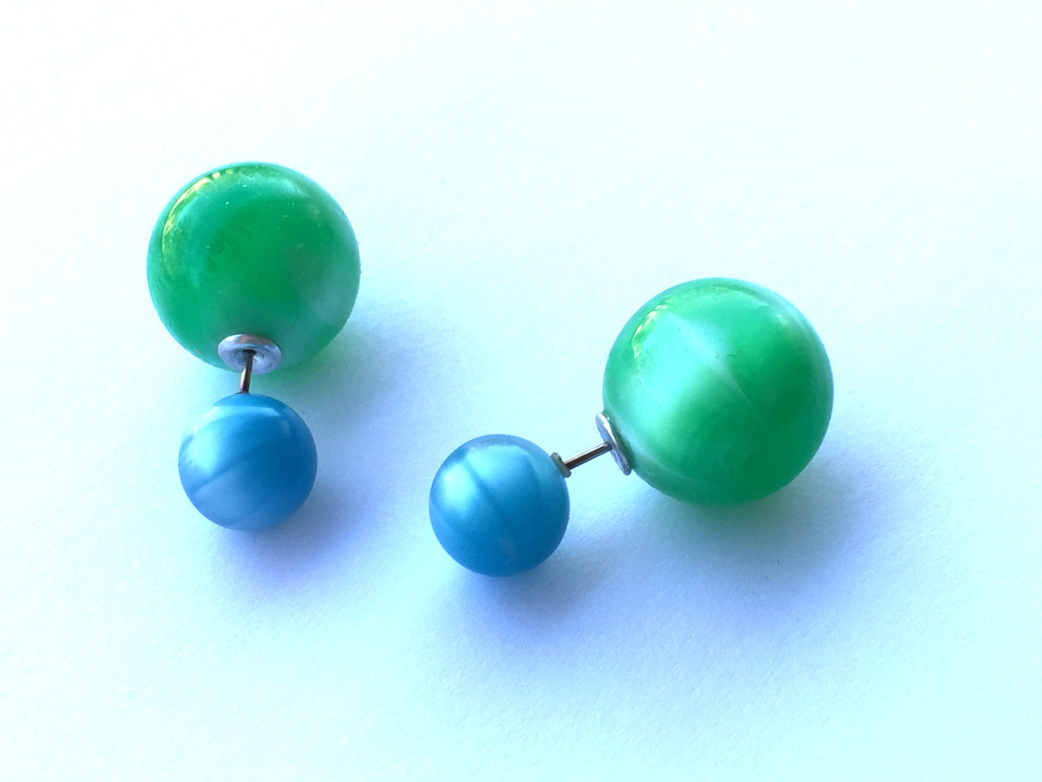 aqua green double sided earrings