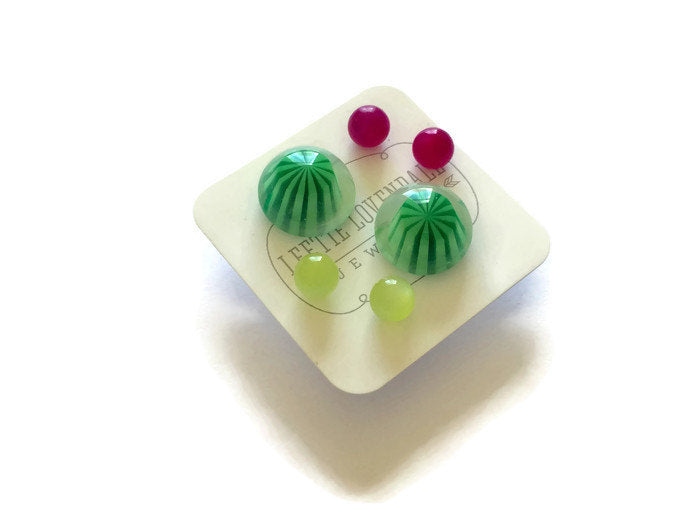 earring suite green pink