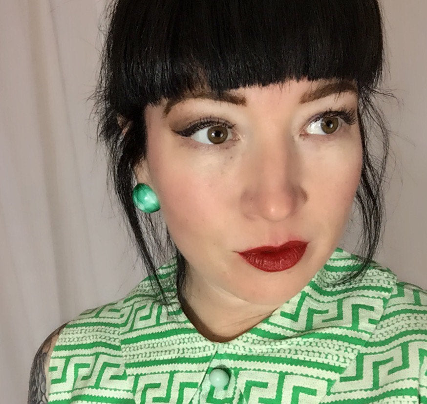 green lucite button earrings