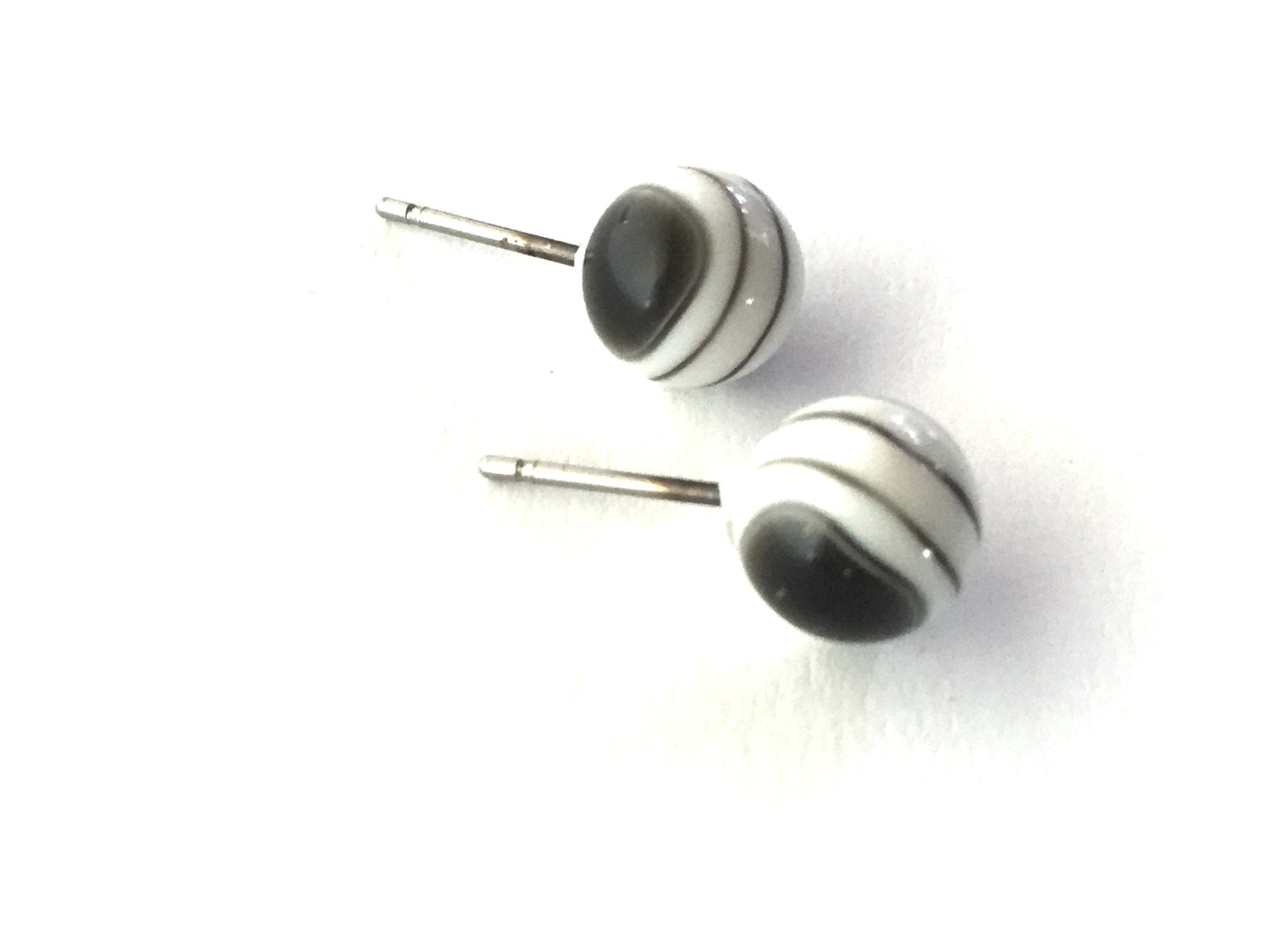 Black and White Marbled 8mm Stud Earrings