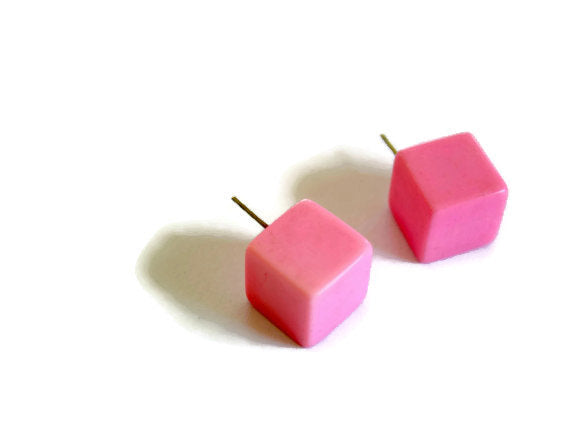 pink cube earrings