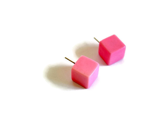 pink lucite square studs