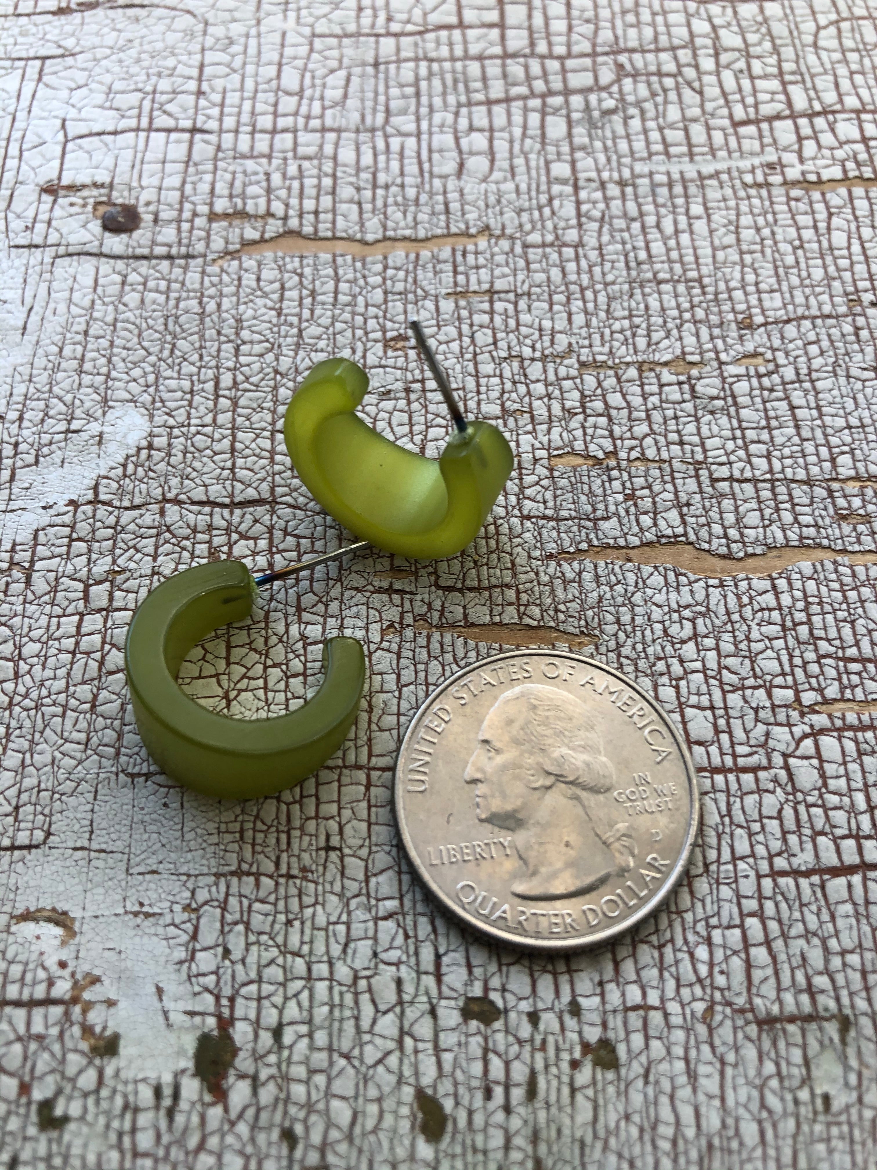 Olive Green Moonglow Mini Boom Hoop Earrings