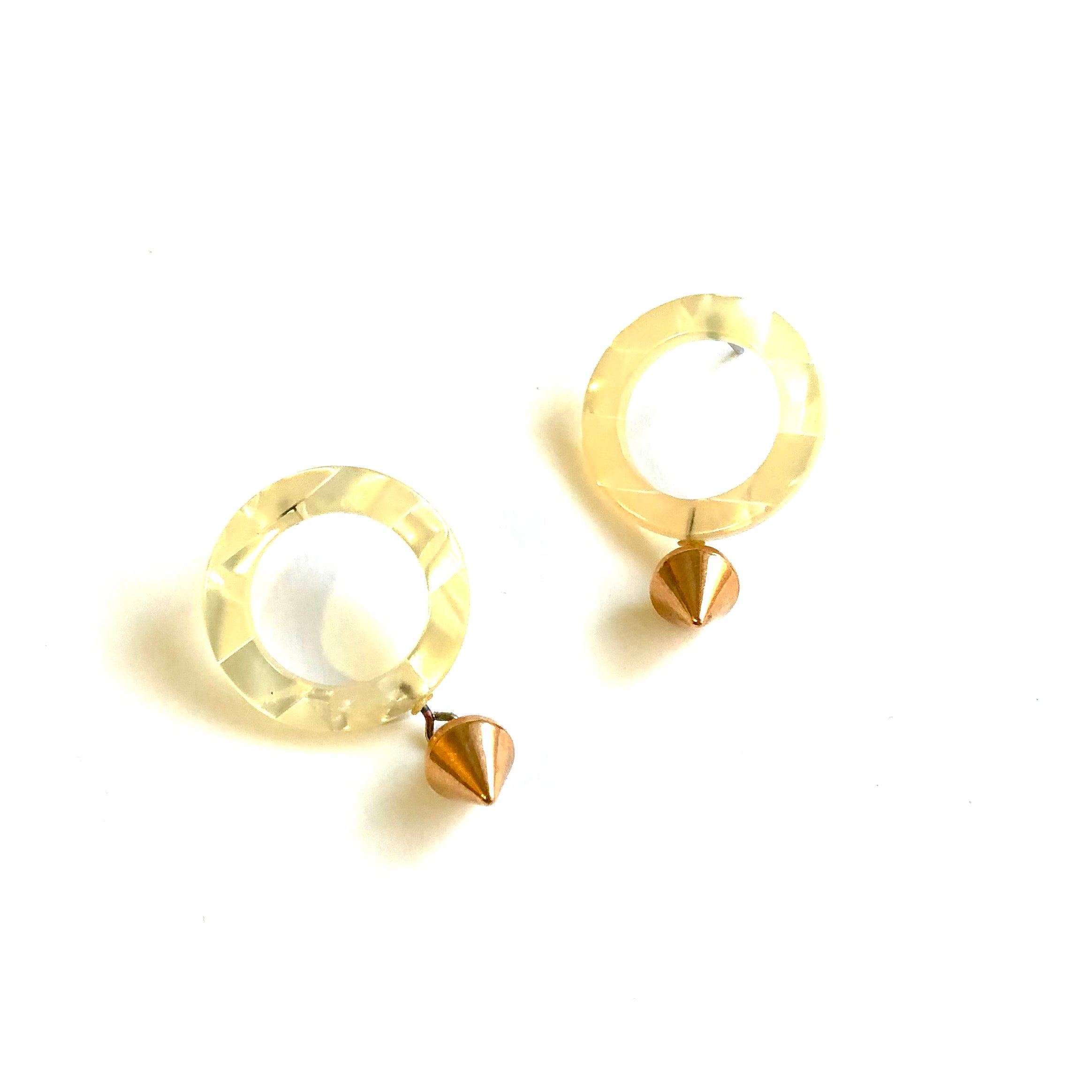 Gold Spike Drop &amp; Shell Quilted Lucite Donut Drop Earrings