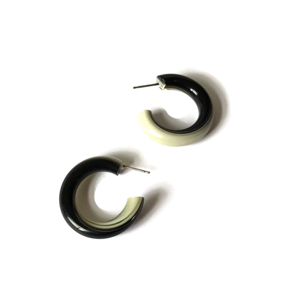 Jet Black &amp; Cream Candy Stripe Tube Hoop Earrings