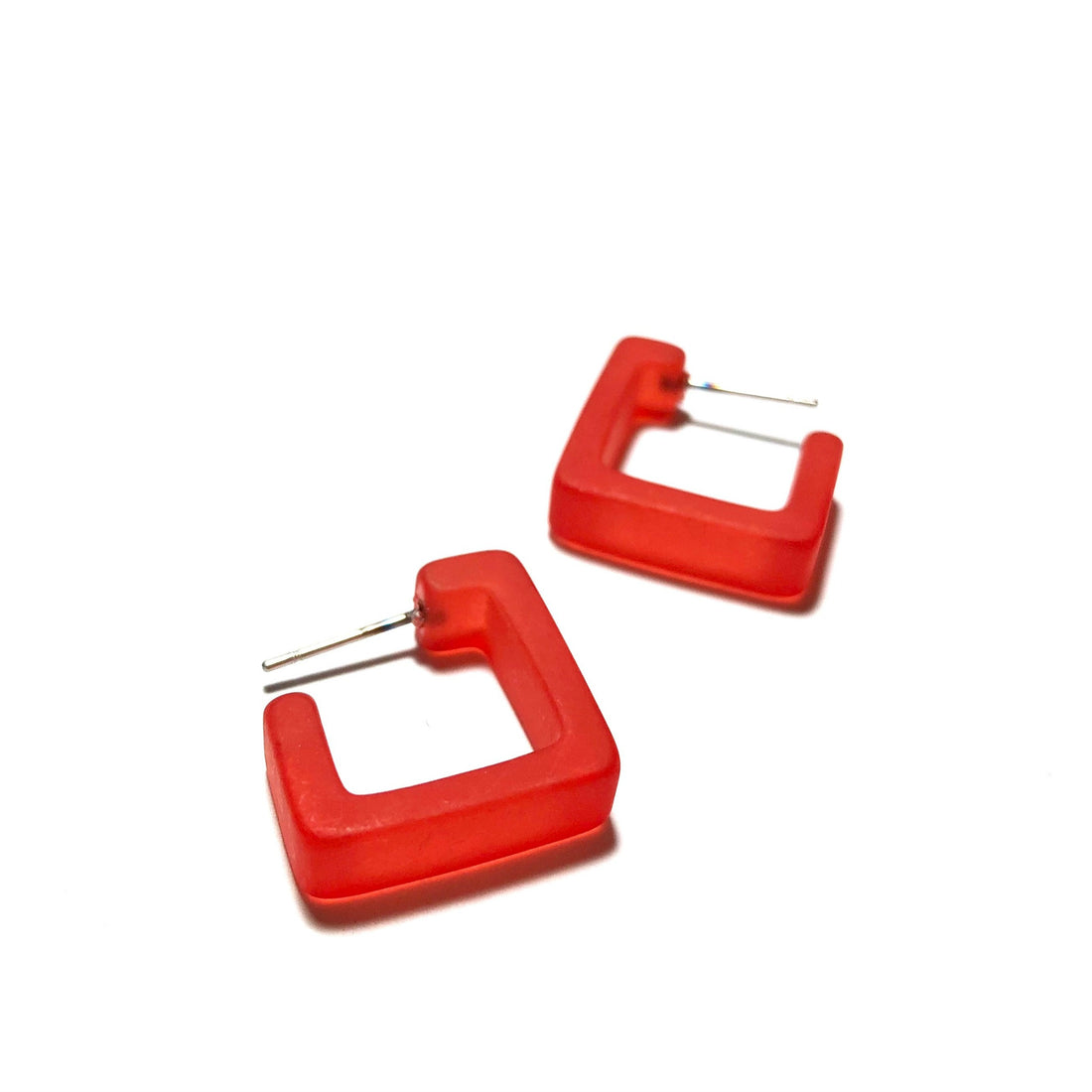 light red square earrings