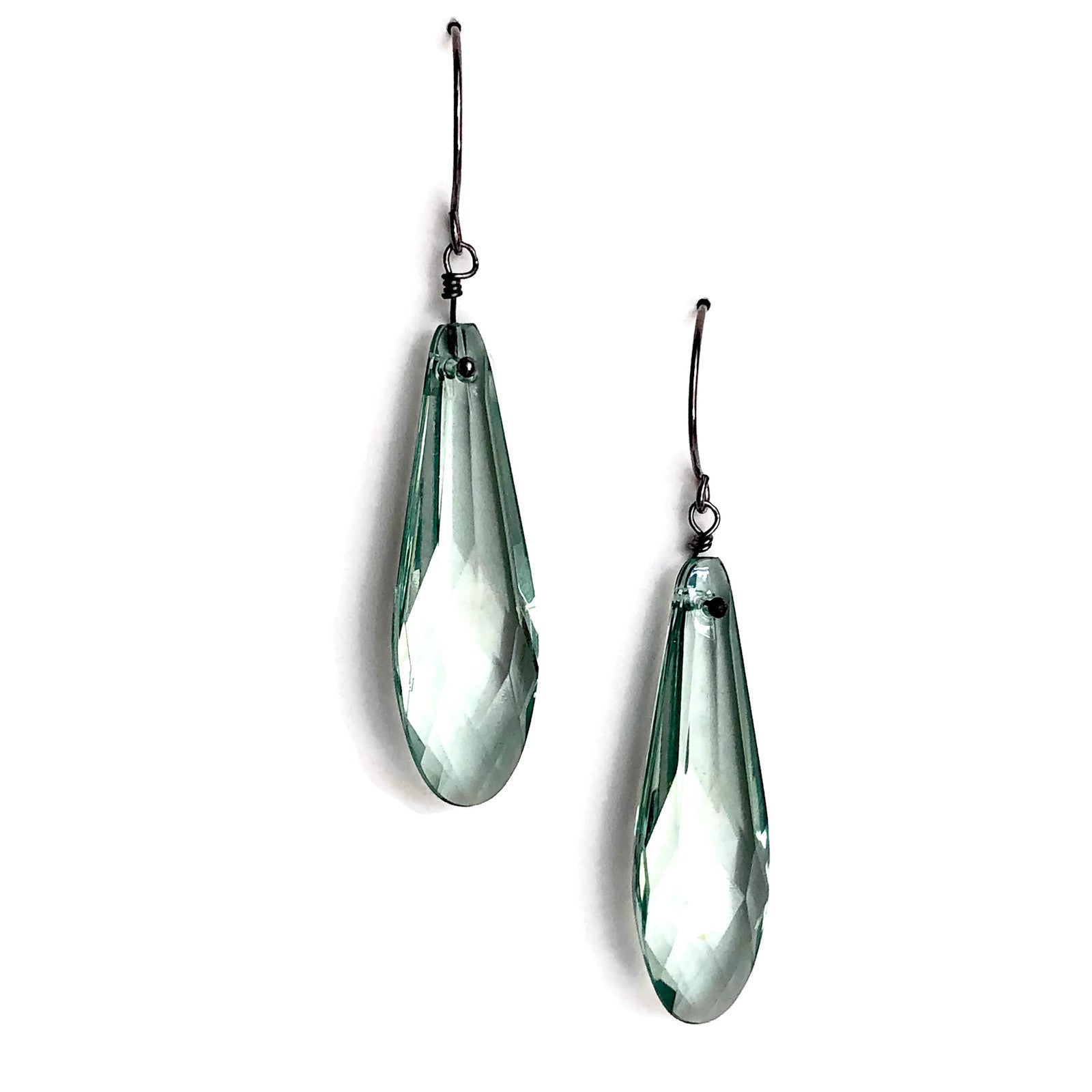 green drop earrings faceted