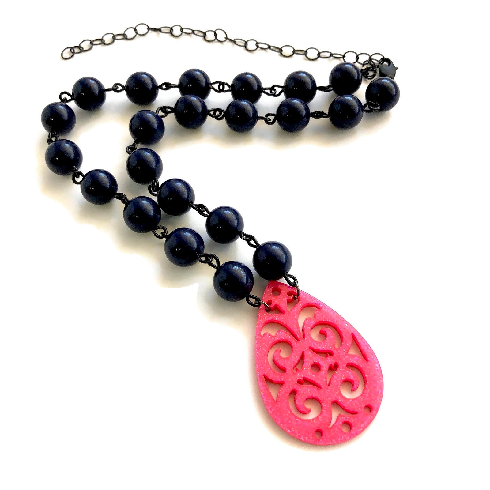 hot pink necklace navy blue