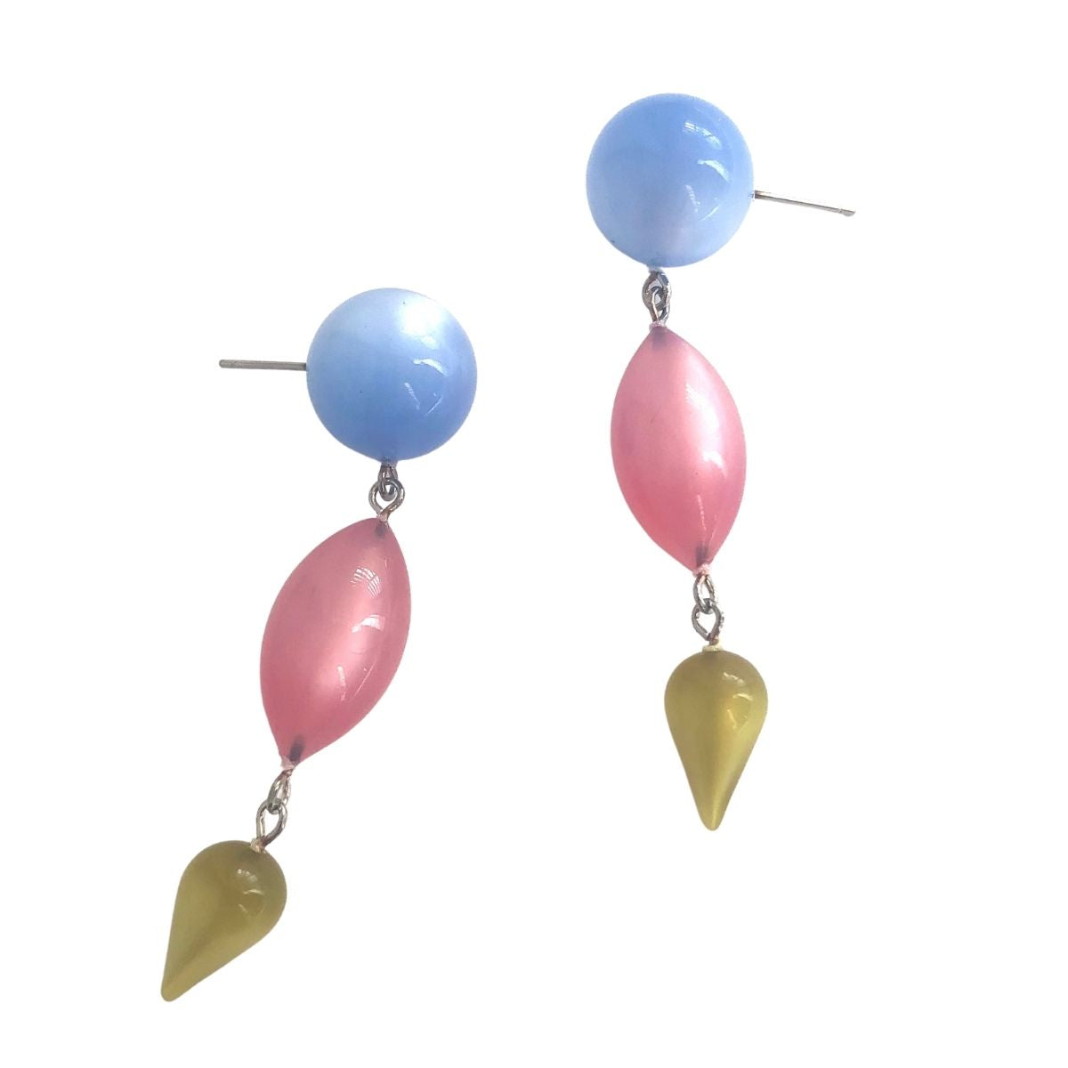 Pastel Blue Pink Green Moonglow Spike Triple Earrings
