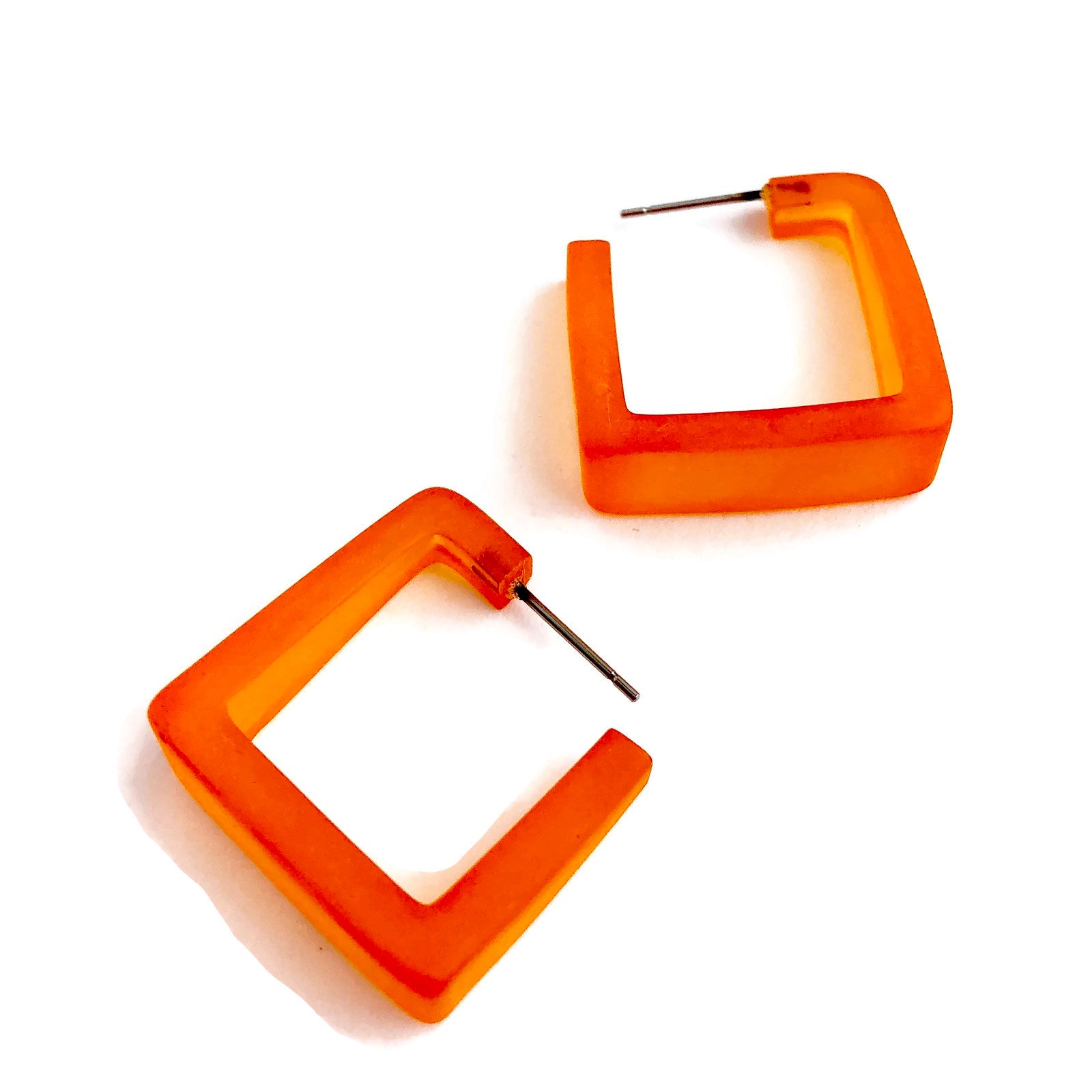 orange square hoop earrings