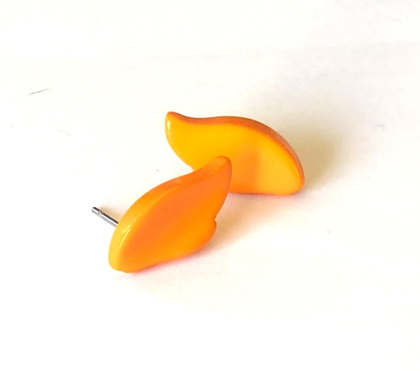 Orange Feather Stud Earrings
