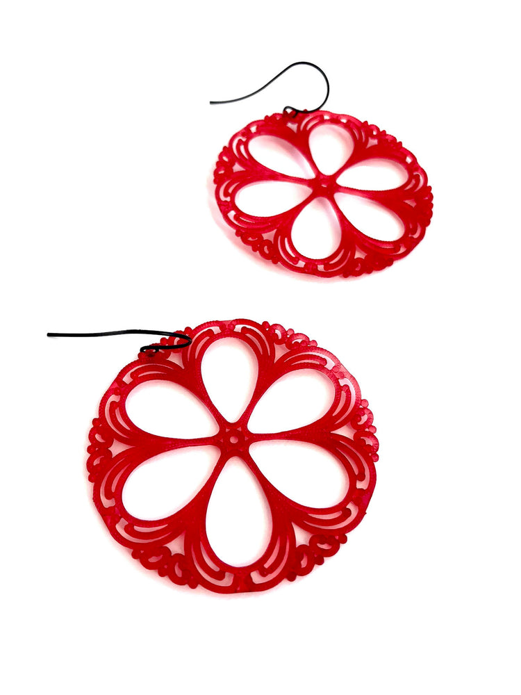 cherry red filigree earrings
