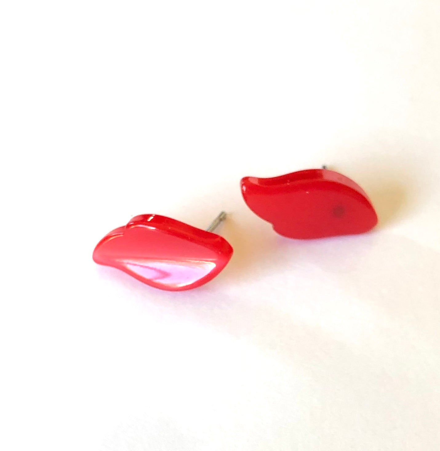 Cherry Red Moonglow Feather Stud Earrings