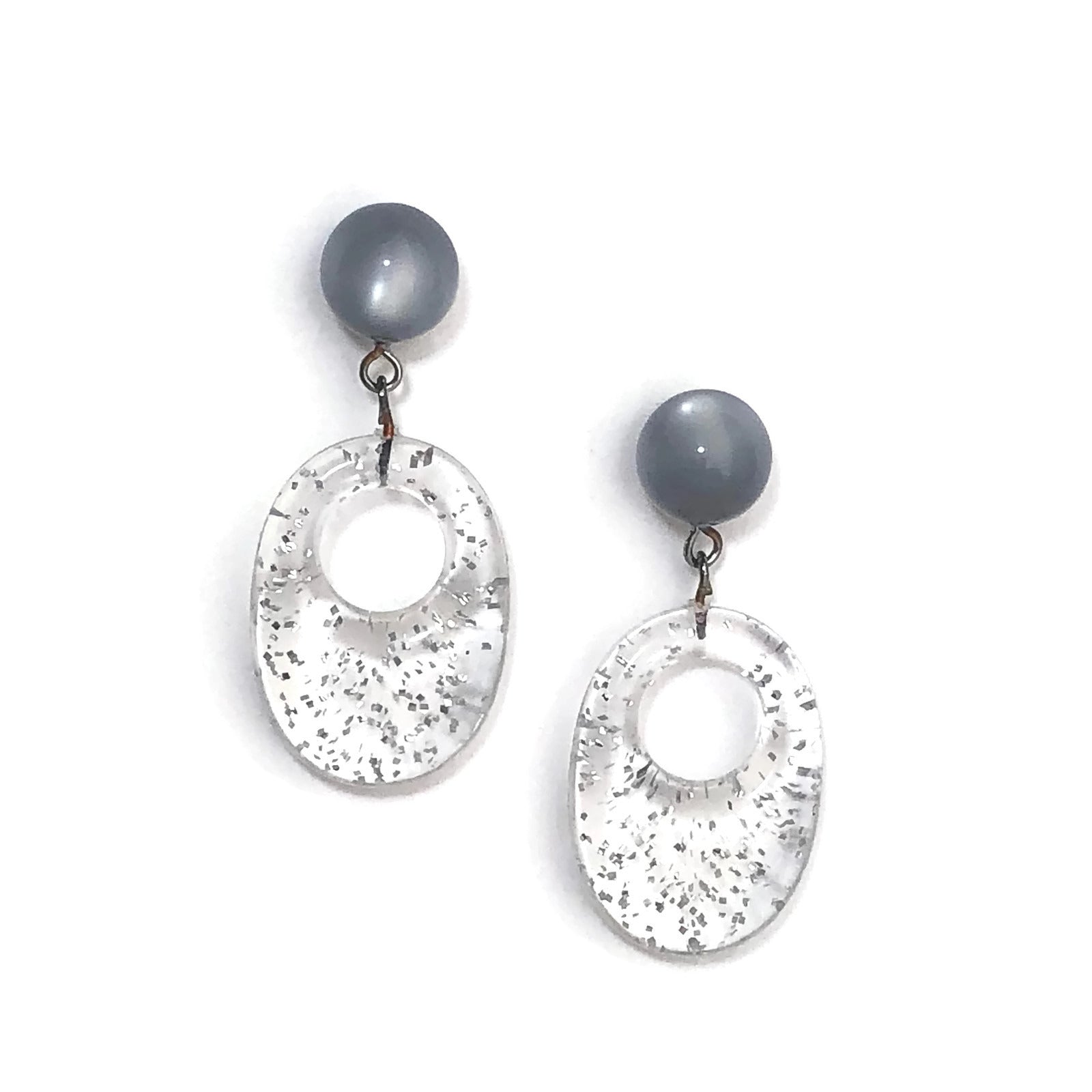 silver glitter resin earrings