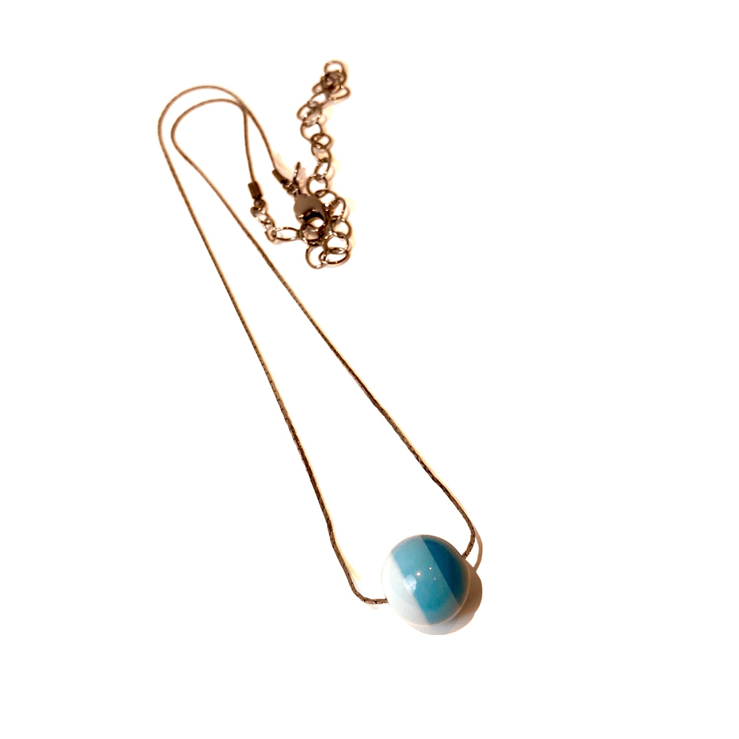 Blue Striped Retro Girl Slide Bead Chain Necklace