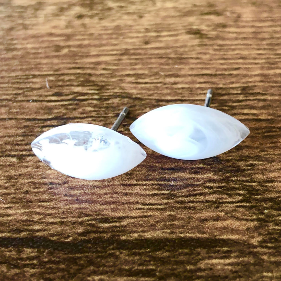 White and Clear Marbled Marquis Stud Earrings