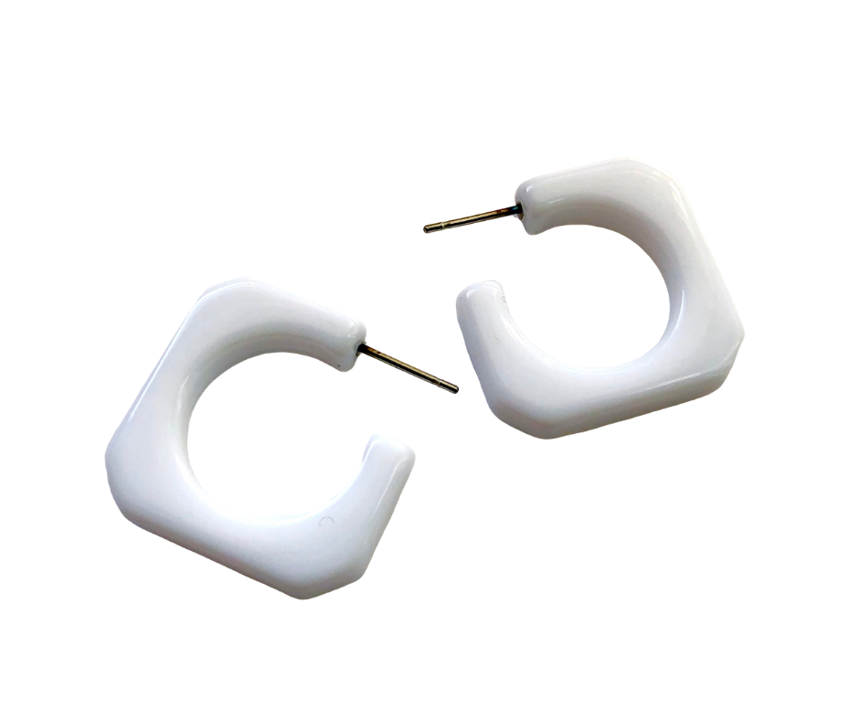 white leetie hoop earrings