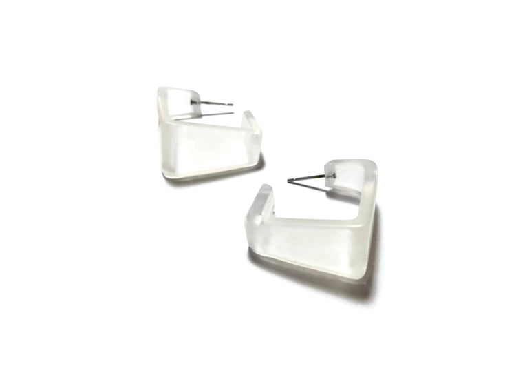 square frosted clear earrings